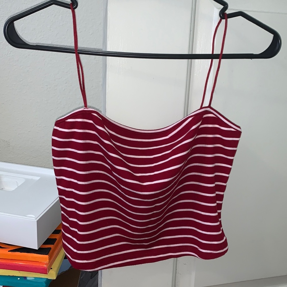 Cropped spaghetti strap tank.